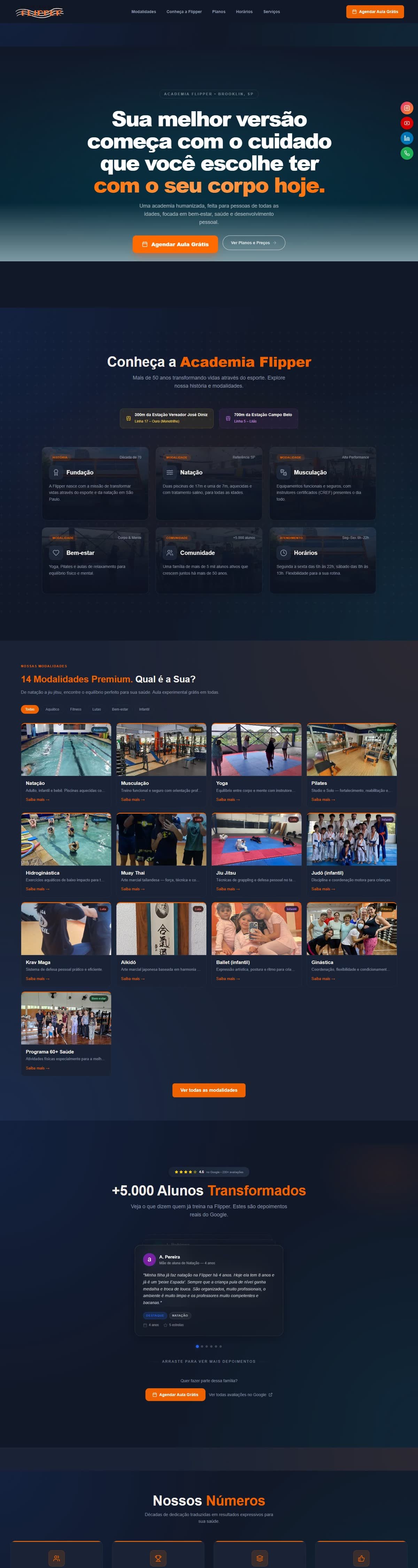 Academia Flipper website scrolling on a computer